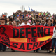 Native Americans march to the site of a sacred burial ground that was disturbed by bulldozers building the Dakota Access Pipeline, near the encampment where hundreds of people have gathered to join the Standing Rock Sioux tribe's protest of the oil pipeline, on Sept. 4, 2016, near Cannon Ball, N.D.
Robyn Beck/AFP/Getty Images